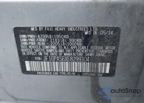 2014 Subaru Impreza 2.0I Sport Limited из США, поврежденный, VIN JF1GPAS6XE8299304